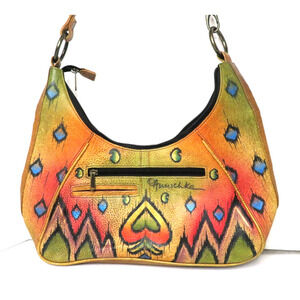 Anuschka Shoulder Bag Fire Spade Paisley Hand Painted Hobo Medium Purse Handbag
